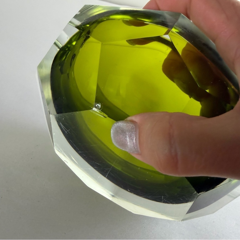 Vintage MCM 60s 70s Murano Glass Faceted Sommerso Green Ashtray - Picture 5 of 6